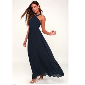 Lulu's Air of Romance Navy Blue Maxi Dress Size XS.